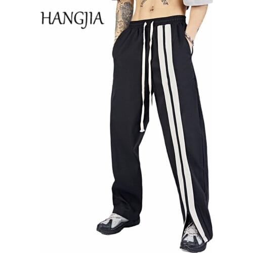Black White Striped Sweatpants Hip Hop Urban Streetwear Colorblock Zipper Joggers Men Women Loose Casual Sweat Pant