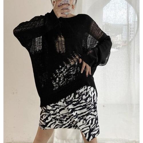 Sweaters Women O-Neck New Fashion Loose Casual Hollow Out Knitting Korean Street Long Sleeve Mujer Pullovers Sweaters