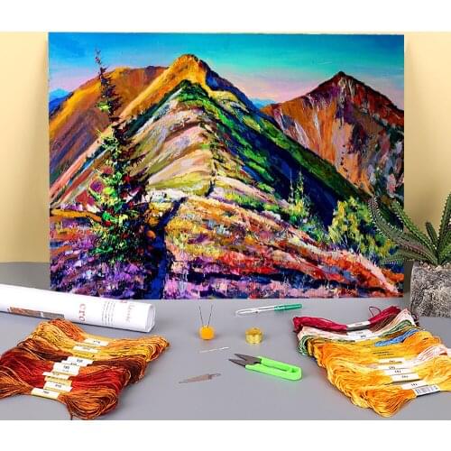 Landscape Pishkonya Mountain Range Printed Fabric 11CT Cross-Stitch Patterns DIY Embroidery DMC Threads Promotions