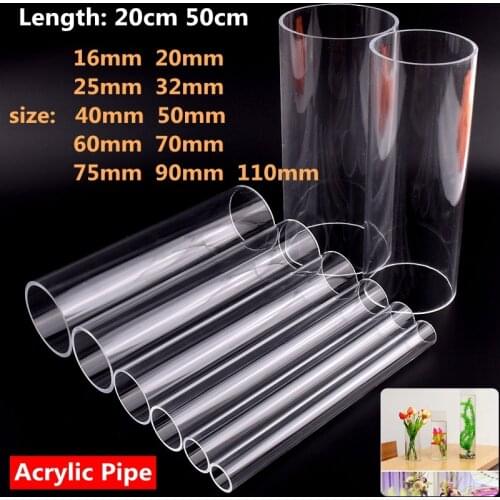 2pcs 20 50cm Length 16-110mm Acrylic Pipe Transparent Plexiglass Tube Fish Tank Aquarium Garden Watering Supply Plexiglass Tube