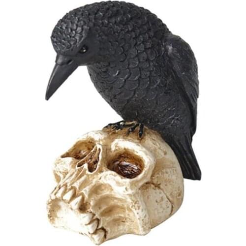 Halloween Skull Black Crow Standing Decorative Resin Ornaments Haunted House Holiday Party Simulation Crow Decoration Props