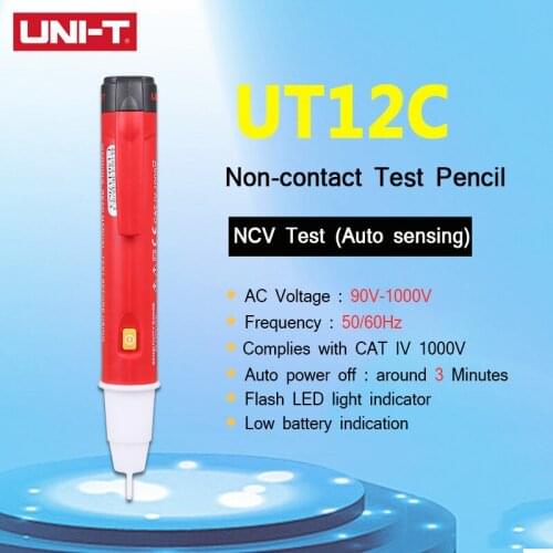 UNI-T UT12A/UT12B/UT12C AC 90V~1000V Voltage Detector Non-Contact Voltage Pencil Vibration Beeper Vibrating Indicator