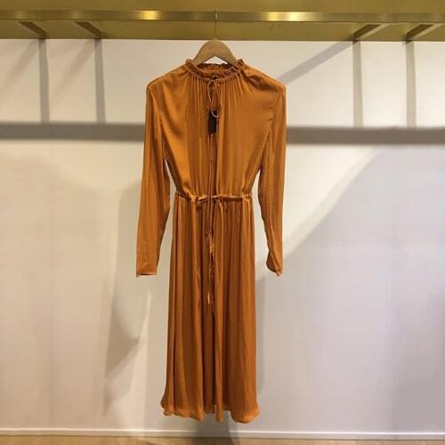 Patads French minority lace up V-Neck long sleeve waist closing versatile dress autumn and winter womens dress ro00530