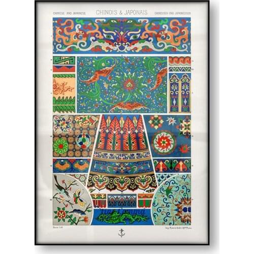 Japanese Art Poster Chinese and Japanese pattern from Lornement Polychrome Albert Racinet Canvas Print Wall Art Home Decor Gift