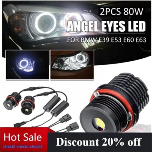 2pcs Bright 80W LED Angel Eyes for BMW E87 E39 M5 E63 M6 E65 E66 E83 X3 E53 X5 2000-2006 Marker Lights Bulbs Lamp Front Light