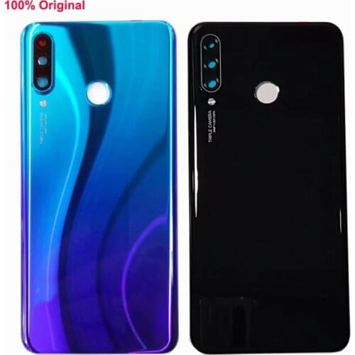100% Original Tempered Glass Back Cover For Huawei P30 Lite / Nova 4E Spare Parts Back Battery Cover Door Housing + Camera frame