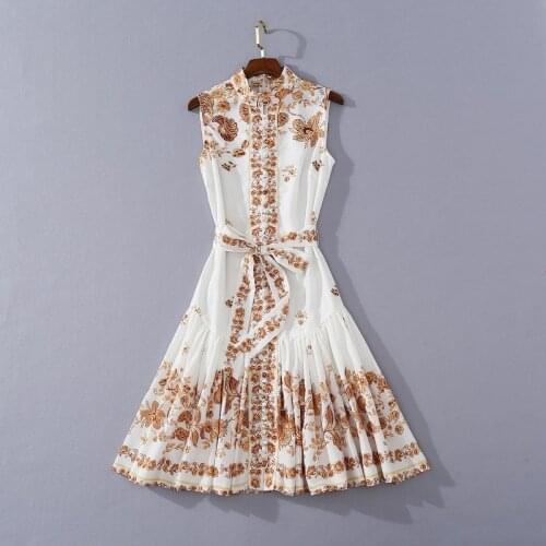 European and American womens wear for summer 2021 Sleeveless collar lace-up Fashioning vintage print dress