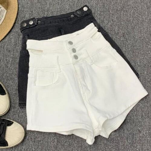 2021 summer new high-waisted hollow out denim shorts women single-breasted basic stretch slim shorts