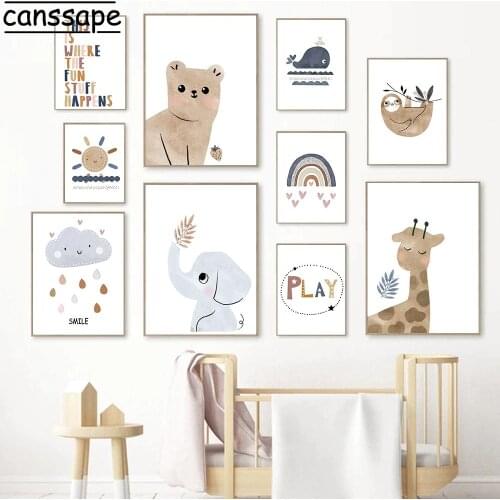 Animal Wall Art Canvas Painting Bear Whale Lion Posters Rainbow Paintings Nordic Print Nursery Wall Pictures Kids Bedroom Decor