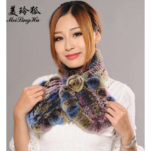 Winter Natrual Womens Rabbit Fur Scarf Lady Casual Solid Luxury Soft Fur Scarf 100% Real Rabbit Fur Winter Scarves for Women
