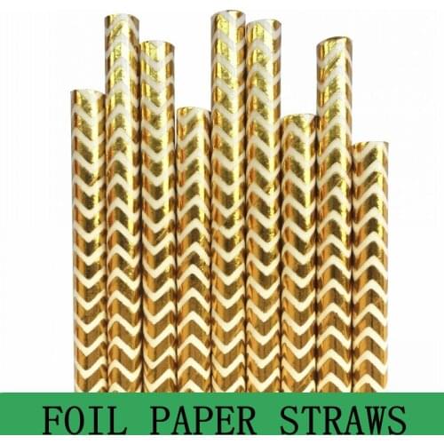 100pcs Metallic Gold Foil Chevron Paper Straws for Wedding Anniversary Christmas Party Bulk,Zig Zag Cake Pop Sticks,Pixie Sticks