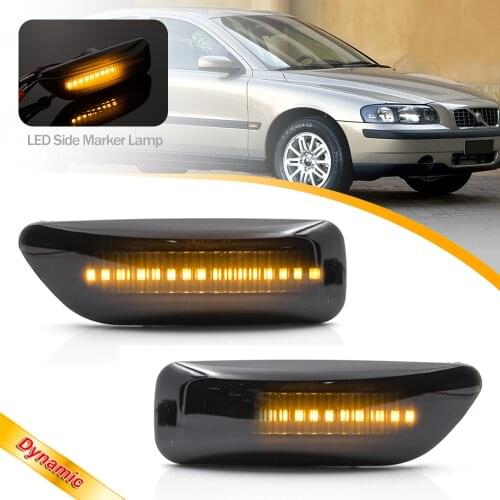 2Pcs LED Sequential Amber Smoked Side Marker Lights Turn Signal Lights Lamps for Volvo XC90 XC70 S80 MK1 S60 Pre-Facelift 2005