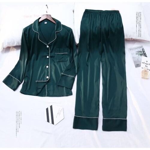 2021 spring and autumn new solid color ice silk pajamas double long suit pajamas home service foreign trade