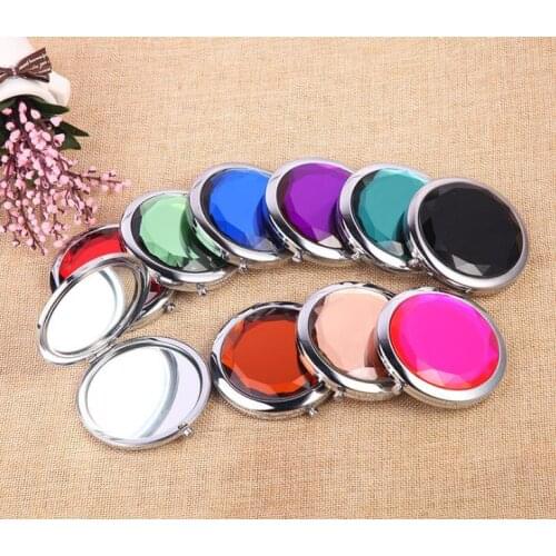 300pcs/lot 7cm folding makeup mirror compact mirror with crystal, metal pocket mirror for wedding gift cosmetic mirror SN1025