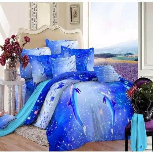 3D Oil dolphin duvet cover,4pc duvet cover without filler,Blue Ocean dolphin bedline,Queen Full size Dolphin Bedspreads Sheet