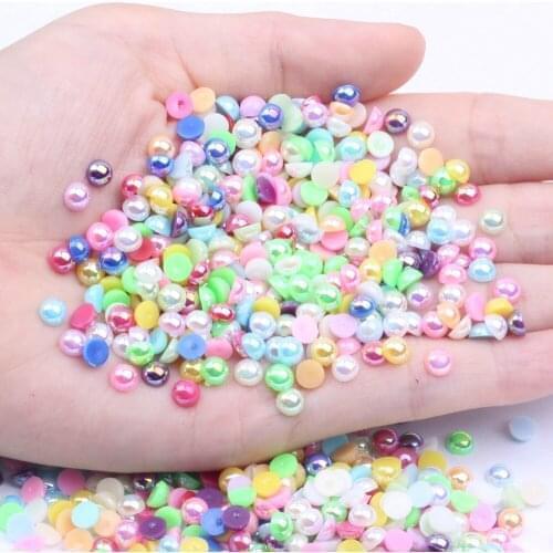 5mm 500pcs Half Round Beads Many AB Colors Imitation Loose Flatback Glue On Resin Pearls For Jewelry Nail Art Tip DIY Decoration