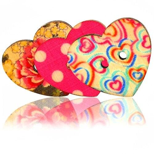 50Pcs 2 Holes Colorful Wooden Love Heart Star Flower Scrapbook Sewing Buttons Christmas Gift