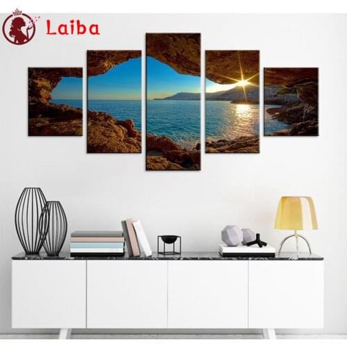 5d photo Round Diamond Painting Natural scenery sunrise island Full Drill Square Mosaic Home Decor Handmade Embroidery Gift5pcs