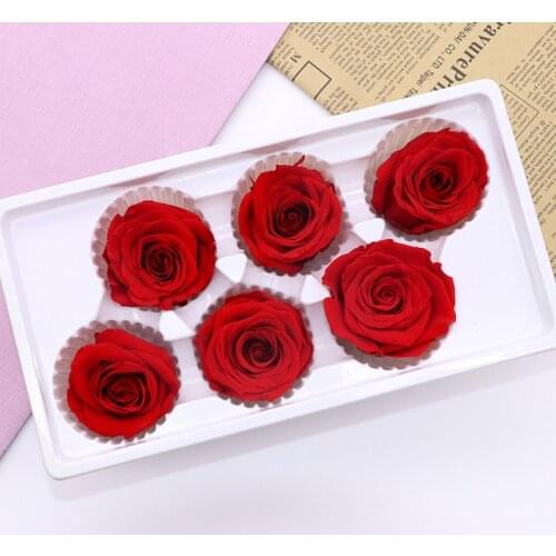 5-6cm 6pcs Rose Head Dried Preserved Artificial Flower Gift Box DIY Marerials Bedroom Home Wedding Valentines Day Decoration