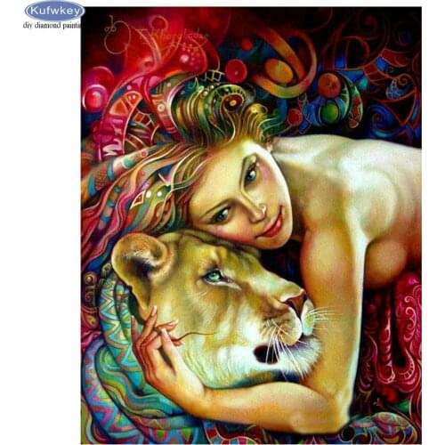 Full Square Drill 5D DIY Diamond Painting Fantasy woman lion 3d Rhinestone Embroidery Beads Cross Stitch Diamond Mosaic Kit