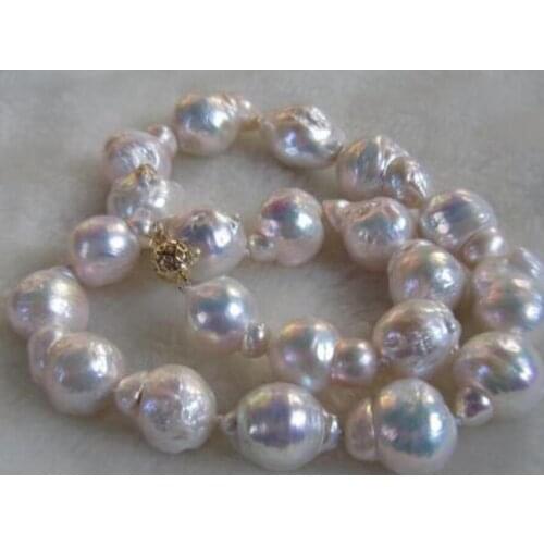 Free shipping natural freshwater white pearl necklace 14K