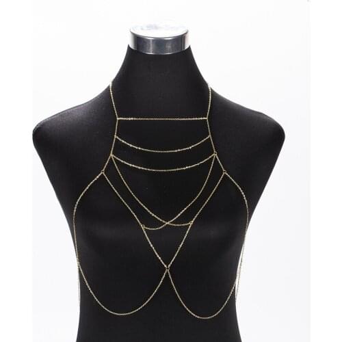 Simple Tassel Body Chain Sexy Beach Gold Color Wedding Accessories Bra Cross Body Chain Jewellery For Women
