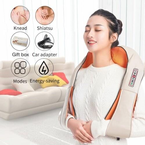 Electrical Shiatsu Back Neck Shoulder Body Massager U Shape Infrared Heated 4D Kneading Car/Home Massagem Use with Gift Box