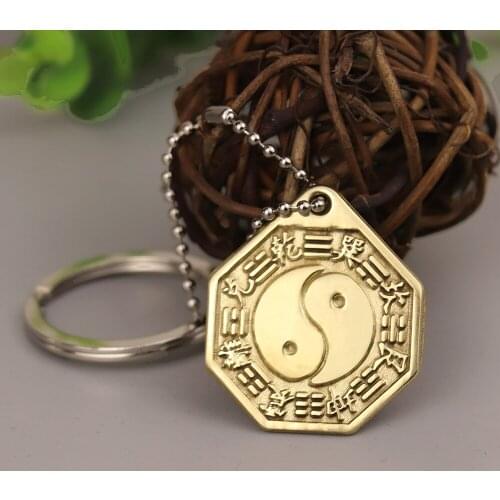 Feng Shui Chinese Copper Keychain Tai Chi Convex Concave BaGua Mirror Tai Sui Amulet 2021 Wealth Home Decoration Accessories