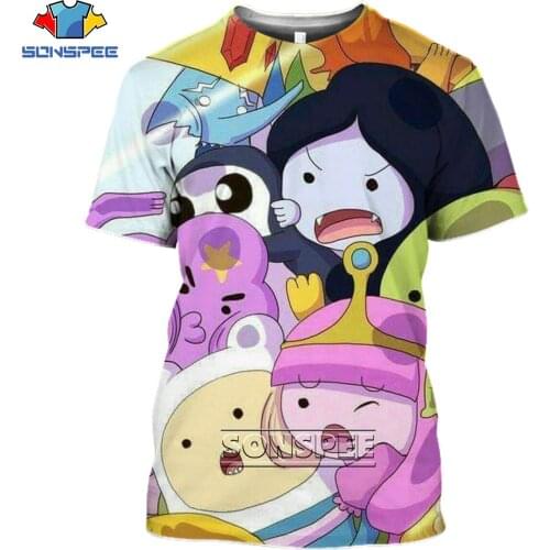 SONSPEE 3D Adventure Time Anime Print T-shirt Mens Summer Cute Round Neck Casual Unisex Fashion Parent-child Short Sleeve