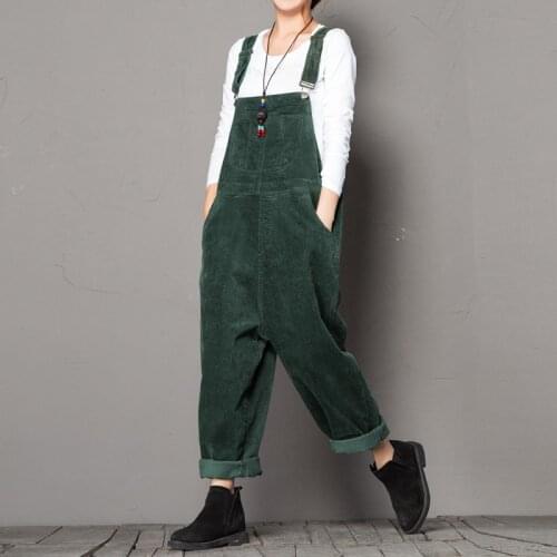 Jumpsuits Women Autumn Winter Cotton Corduroy Overalls Women Vintage Loose Strap Thick Bib Pants Hip Hop Streetwear Trousers 197