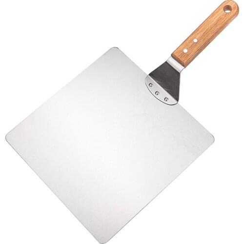 10 Inch Stainless Steel Shovel for Pizza Safe Transfer with Wooden Handle Square for Pizza Safe Transfer and Baking TS2