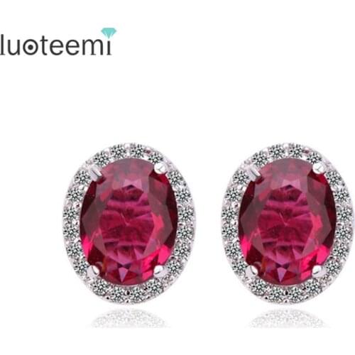 LUOTEEMI Spring New Korean Style Egg Shape Perfect Cut Top Quality AAA Cubic Zirconia Stud Earrings for Women Jewelry