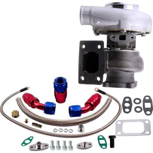 Water Oil GT30 GT3037 GT3076 Turbo Charger 500HP +Oil Drain Return FEED Line Kit