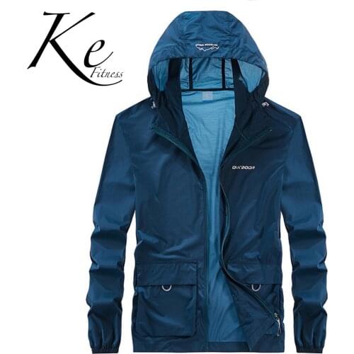 KE New summer outdoor casual sun protection clothing mens hooded quick-drying skin clothing elastic anti-sip coat jacket men