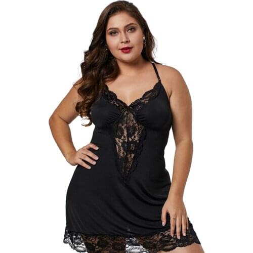 Plus Size 3XL 4XL 5XL Nightie Women Satin Nightdress Spaghetti Strap Nightgown Sexy Lace Patchwork Suspender Skirt Sleepwear