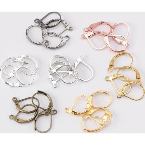 New 50pcs/lot 15x10mm Silver Gold French Lever Earring Hooks Wire Settings Base Hoops Earrings For DIY Jewelry Making Wholesale