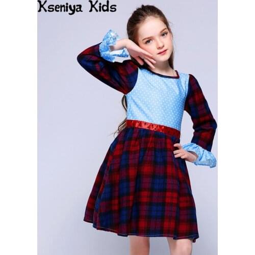 Kseniya Kids Spring Girls Long Sleeve For Party Wedding Dresses For Girls Baby Girl Clothes Plaid Lace Princess Birthday Dress