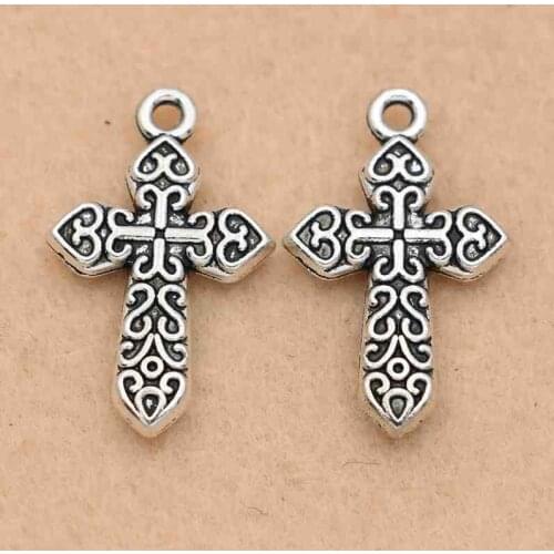 5pcs Antique Silver Plated Cross Charm Pendants for Jewelry Making Earrings Accessories DIY Jewelry Findings 17x27mm
