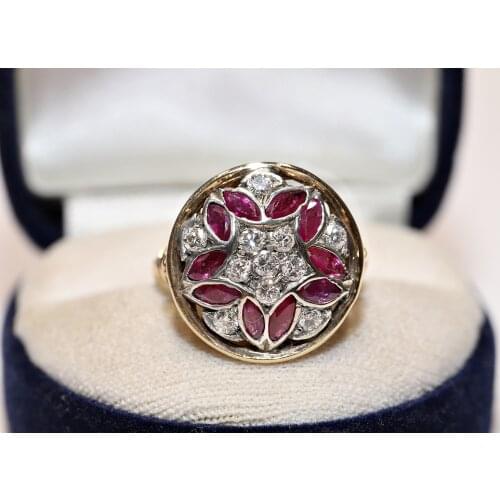 Perfect Vintage 14k Gold Natural Diamond And Ruby Decorated Amazing Pretty Ring