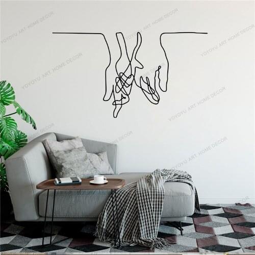 Hand In Hand Line Draw Art Wall Sticker For Home Decor Living Room Wall Decals Valentines Removable Murals Wallpoof CX1460