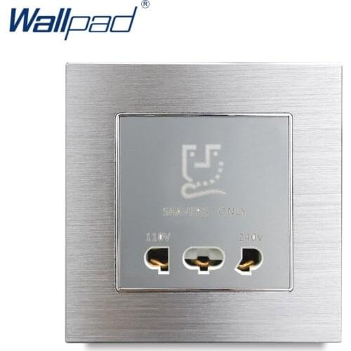 Silver 2 Shaver Socket Wallpad Luxury Satin Metal Panel Hotel Shaver Power Socket Electric Wall Electrical Outlets