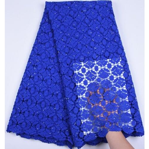 Blue African Guipure Lace Fabric 2019 High Quality Lace Stones French Nigerian Cord Lace Fabrics For Wedding Water Soluble 1713