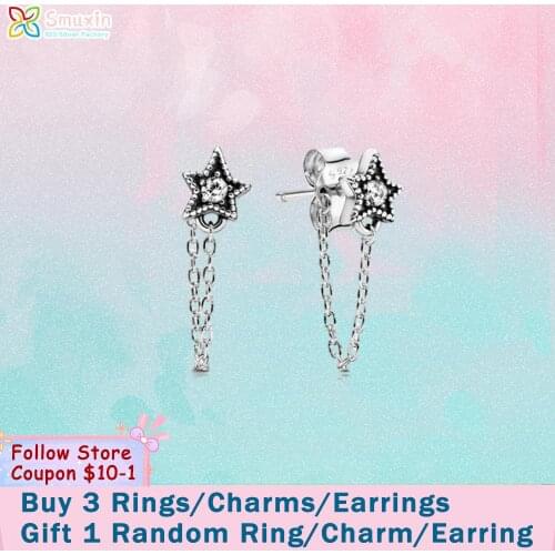 Smuxin 925 Sterling Silver Stud Earring Celestial Stars Stud Earring Cubic Zirconia Statement Stud Earrings Women Earrings Gift