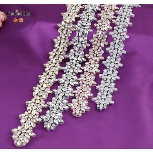 TOPQUEEN S269 100% Handmade Bridal Belt Milk Rhinestones Diamon Rose Glod Slive Wedding Dress Accessories Bead Belt Multi-color