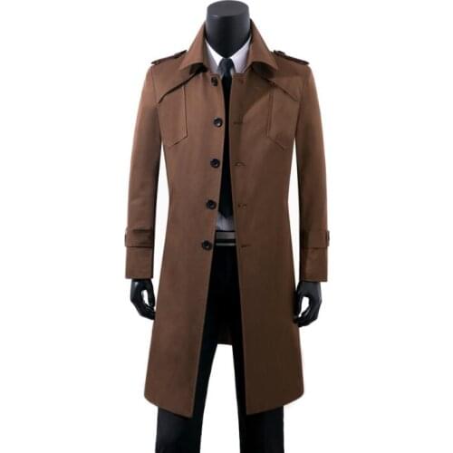 Mens trench coats brown single-breasted middle length coat men 9XL spring autumn clothes business casual overcoat long sleeve