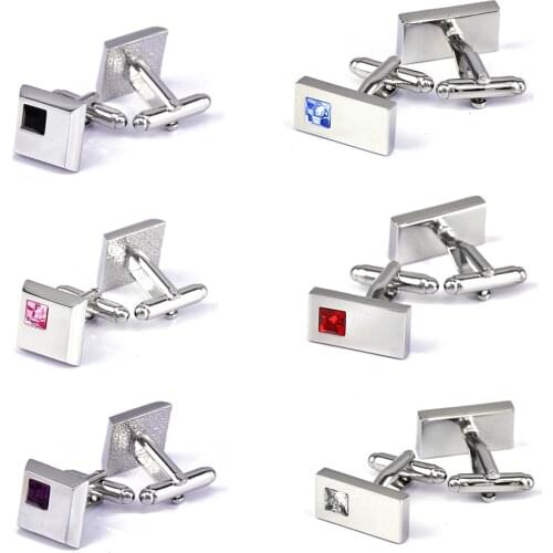 JHSL Square/Rectangle Men Cufflinks Purple White Black Blue Red Pink Stone Fashion Jewelry Metal Shirts Party Gift