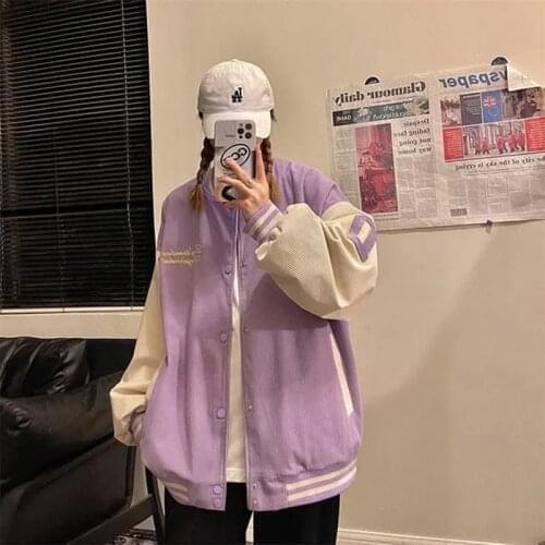 Contrasting Color Stitching Baseball Uniform Female Couple Students 2021 Spring Autumn New Retro Jacket Cotton Coat Tide 87