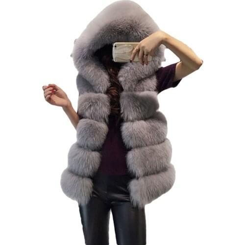 Artificial Fur Women Thicken Warm Soft Sleeveless Jacket Coat Lady Streetwear Fake Faux Fox Fur Hooded Short Vest Waistcoat Tops
