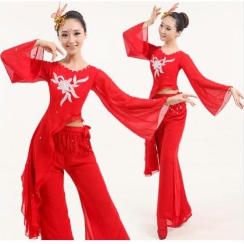 0184) Chinese folk dance yangko dance stage performance clothing waist drum dance costumes fan dance