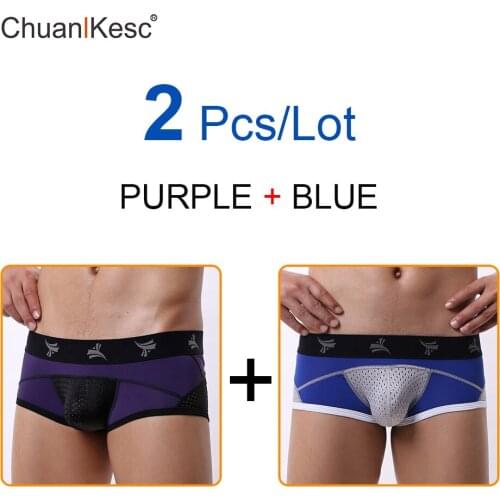 2 Pcs/Lot Sexy mens underwear low waist short flat leg pants big u-bag breathable underwear mens bikini underwear